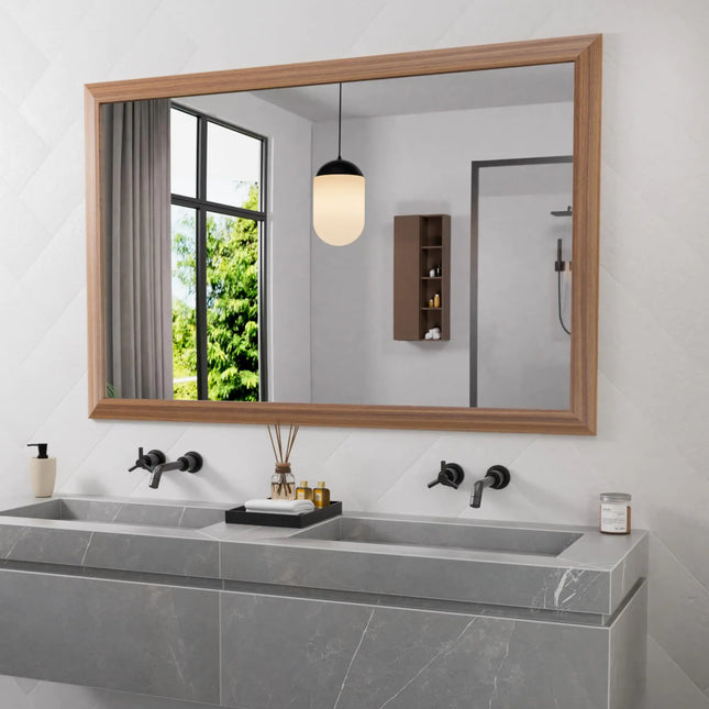 Walnut Wood 50x30 Wall Mirror for Bathrooms