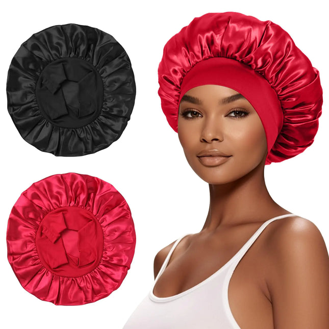Silky Satin Hair Wrap Duo - Black & Red