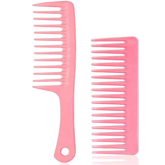 2-Piece Wide-Tooth Hair Comb Set - Pink